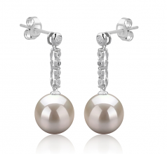 9-10mm AAAA Quality Freshwater Cultured Pearl Earring Pair in Ariel White