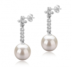 10-11mm AAAA Quality Freshwater Cultured Pearl Earring Pair in Raquel White