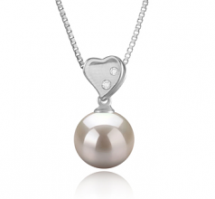 9-10mm AAAA Quality Freshwater Cultured Pearl Pendant in Taima Heart White