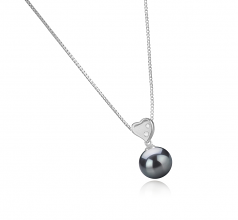 9-10mm AAA Quality Tahitian Cultured Pearl Pendant in Taima - Heart Black