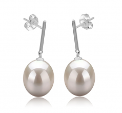 9-10mm AAA Quality Freshwater Cultured Pearl Earring Pair in Melinda White