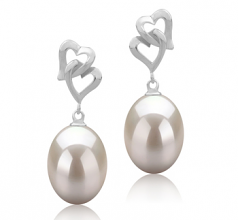 9-10mm AAA Quality Freshwater Cultured Pearl Earring Pair in Laura White