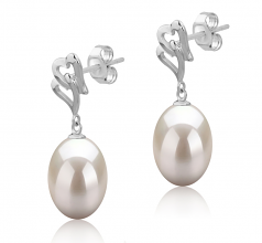 9-10mm AAA Quality Freshwater Cultured Pearl Earring Pair in Laura White