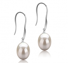 9-10mm AAA Quality Freshwater Cultured Pearl Earring Pair in Bernice White