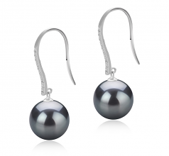 10-11mm AAA Quality Tahitian Cultured Pearl Earring Pair in Janet fishhook Black