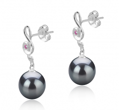 9-10mm AAA Quality Tahitian Cultured Pearl Earring Pair in Cheryl Black