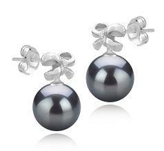 9-10mm AAA Quality Tahitian Cultured Pearl Earring Pair in Marte Black