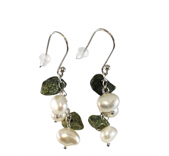 5.5-8.5mm A Quality Freshwater Cultured Pearl Earring Pair in Handpicked Freshwater Cultured Pearl &amp; Green Jasper Dangle Earrings Sterling Silver White