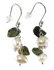 5.5-8.5mm A Quality Freshwater Cultured Pearl Earring Pair in Handpicked Freshwater Cultured Pearl &amp; Green Jasper Dangle Earrings Sterling Silver White