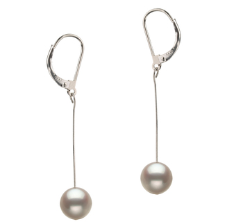 8-9mm AA Quality Freshwater Cultured Pearl Earring Pair in Amy White