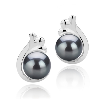 7-8mm AAA Quality Freshwater Cultured Pearl Earring Pair in Bikita Black 7-8mm AAA Quality Freshwater Cultured Pearl Earring Pair in Bikita Black