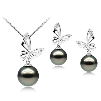10-12mm AAA Quality Tahitian Cultured Pearl Set in Butterfly Black 10-12mm AAA Quality Tahitian Cultured Pearl Set in Butterfly Black