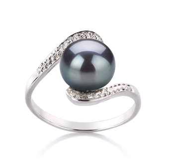 9-10mm AA Quality Freshwater Cultured Pearl Ring in Chantel Black 9-10mm AA Quality Freshwater Cultured Pearl Ring in Chantel Black