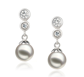 7-8mm AA Quality Japanese Akoya Cultured Pearl Earring Pair in Colleen White