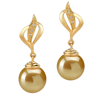 10-11mm AAA Quality South Sea Cultured Pearl Earring Pair in Damica Gold 10-11mm AAA Quality South Sea Cultured Pearl Earring Pair in Damica Gold