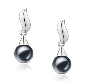 7-8mm AAAA Quality Freshwater Cultured Pearl Earring Pair in Edith Black