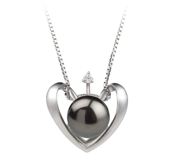 9-10mm AA Quality Freshwater Cultured Pearl Pendant in Heart Black