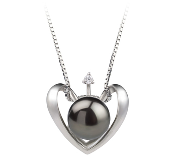 9-10mm AA Quality Freshwater Cultured Pearl Pendant in Heart Black 9-10mm AA Quality Freshwater Cultured Pearl Pendant in Heart Black