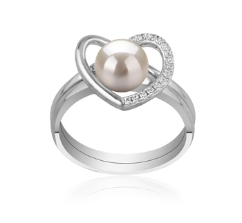 6-7mm AAAA Quality Freshwater Cultured Pearl Ring in Heart White 6-7mm AAAA Quality Freshwater Cultured Pearl Ring in Heart White