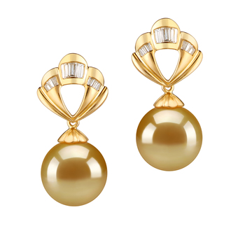 10-11mm AAA Quality South Sea Cultured Pearl Earring Pair in Helena Gold 10-11mm AAA Quality South Sea Cultured Pearl Earring Pair in Helena Gold