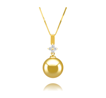 10-11mm AAA Quality South Sea Cultured Pearl Pendant in Hilda Gold
