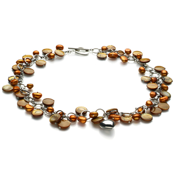 6-7mm A Quality Freshwater Cultured Pearl Necklace in Honey - Pearl with Heart Charms Champagne 6-7mm A Quality Freshwater Cultured Pearl Necklace in Honey - Pearl with Heart Charms Champagne