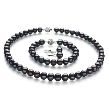 8-9mm A Quality Freshwater Cultured Pearl Set in Kaitlyn Black 8-9mm A Quality Freshwater Cultured Pearl Set in Kaitlyn Black