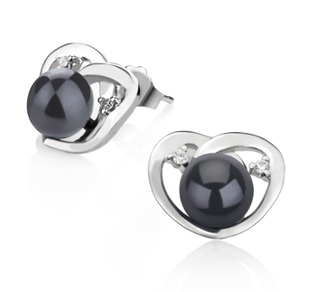 7-8mm AA Quality Freshwater Cultured Pearl Earring Pair in Katie Heart Black 7-8mm AA Quality Freshwater Cultured Pearl Earring Pair in Katie Heart Black