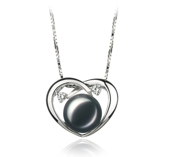 9-10mm AA Quality Freshwater Cultured Pearl Pendant in Katie Heart Black 9-10mm AA Quality Freshwater Cultured Pearl Pendant in Katie Heart Black