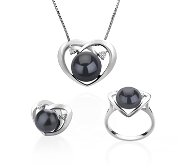 7-10mm AA Quality Freshwater Cultured Pearl Set in Katie Heart Black 7-10mm AA Quality Freshwater Cultured Pearl Set in Katie Heart Black