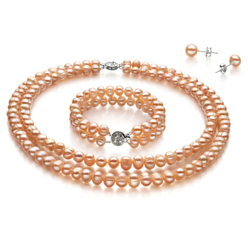 6-7mm A Quality Freshwater Cultured Pearl Set in Kayra Pink