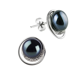 9-10mm AA Quality Freshwater Cultured Pearl Earring Pair in Kelly Black