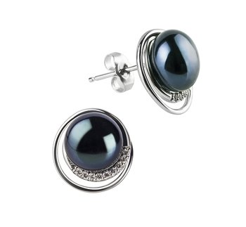 9-10mm AA Quality Freshwater Cultured Pearl Earring Pair in Kelly Black 9-10mm AA Quality Freshwater Cultured Pearl Earring Pair in Kelly Black