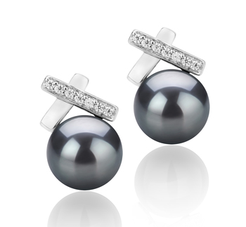 7-8mm AAA Quality Freshwater Cultured Pearl Earring Pair in Klarita Black 7-8mm AAA Quality Freshwater Cultured Pearl Earring Pair in Klarita Black
