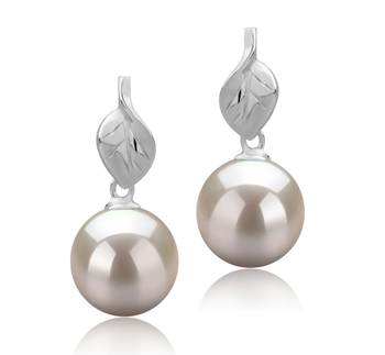 8-9mm AAAA Quality Freshwater Cultured Pearl Earring Pair in Leaf White 8-9mm AAAA Quality Freshwater Cultured Pearl Earring Pair in Leaf White