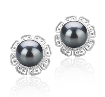 9-10mm AAA Quality Tahitian Cultured Pearl Earring Pair in Leonie Black 9-10mm AAA Quality Tahitian Cultured Pearl Earring Pair in Leonie Black