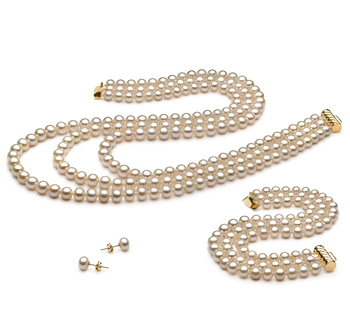 6-7mm AA Quality Freshwater Cultured Pearl Set in Lucille White 6-7mm AA Quality Freshwater Cultured Pearl Set in Lucille White