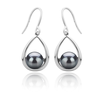 7-8mm AAAA Quality Freshwater Cultured Pearl Earring Pair in Marcia Black