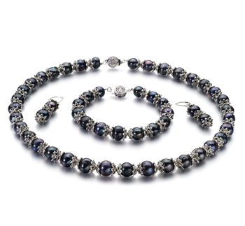 8-9mm AA Quality Freshwater Cultured Pearl Set in MarieAnt Black 8-9mm AA Quality Freshwater Cultured Pearl Set in MarieAnt Black