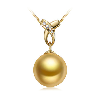 10-11mm AAA Quality South Sea Cultured Pearl Pendant in Monica Gold