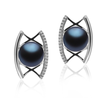 8-9mm AAA Quality Freshwater Cultured Pearl Earring Pair in Odelia Black 8-9mm AAA Quality Freshwater Cultured Pearl Earring Pair in Odelia Black