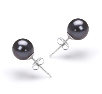 7-8mm AAAA Quality Freshwater Cultured Pearl Earring Pair in Black 7-8mm AAAA Quality Freshwater Cultured Pearl Earring Pair in Black