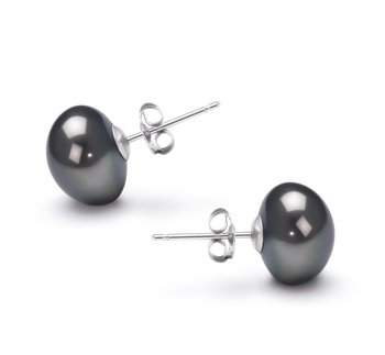 9-10mm AA Quality Freshwater Cultured Pearl Earring Pair in Black 9-10mm AA Quality Freshwater Cultured Pearl Earring Pair in Black