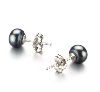 6-7mm AA Quality Freshwater Cultured Pearl Earring Pair in Black 6-7mm AA Quality Freshwater Cultured Pearl Earring Pair in Black