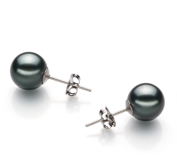 8-9mm AAA Quality Tahitian Cultured Pearl Earring Pair in Black