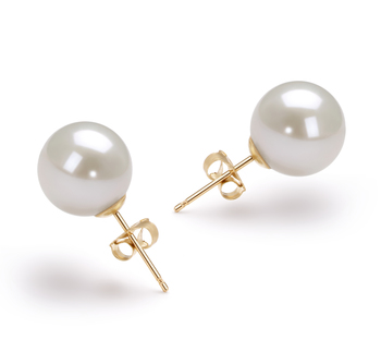 9-10mm AAAA Quality Freshwater Cultured Pearl Earring Pair in White 9-10mm AAAA Quality Freshwater Cultured Pearl Earring Pair in White