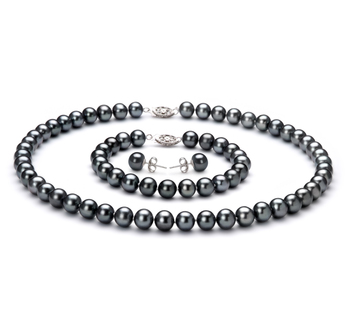 7.5-8.5mm AA Quality Freshwater Cultured Pearl Set in Black 7.5-8.5mm AA Quality Freshwater Cultured Pearl Set in Black