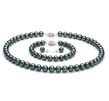 7-7.5mm AAA Quality Japanese Akoya Cultured Pearl Set in Black 7-7.5mm AAA Quality Japanese Akoya Cultured Pearl Set in Black