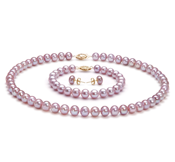 7-8mm AA Quality Freshwater Cultured Pearl Set in Lavender 7-8mm AA Quality Freshwater Cultured Pearl Set in Lavender