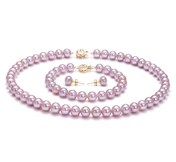 7.5-8mm AAA Quality Freshwater Cultured Pearl Set in Lavender 7.5-8mm AAA Quality Freshwater Cultured Pearl Set in Lavender